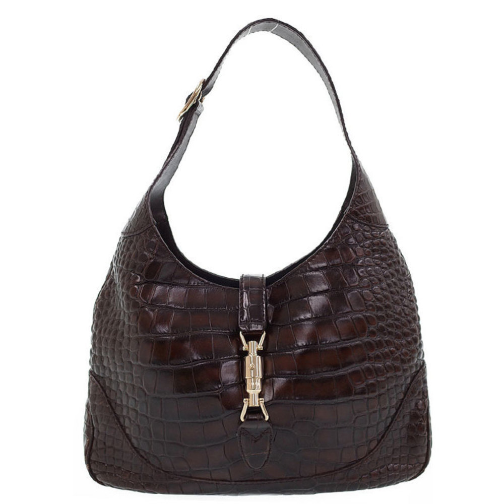 Gucci Jackie Shoulder Bag Dark Brown Crocodile